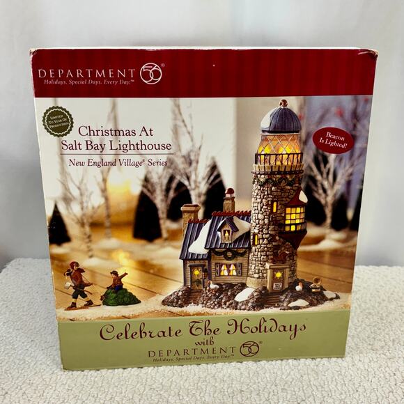 Dept 56 Christmas At Salt Bay Lighthouse New England 57007 Tested Working Boxed - Picture 1 of 5